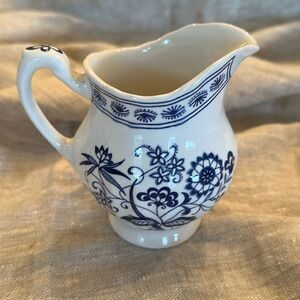 Vintage blue and white transferware creamer made in England